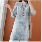 Floral Elbow-sleeve Frog-button Blouse