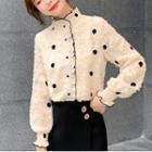 Long-sleeve Dotted Stand-collar Lace Blouse