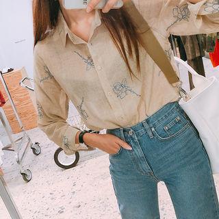 Rose Embroidered Sheer Shirt