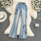 High Waist Embroidered Boot Cut Jeans