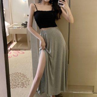 Spaghetti Strap Crop Top / Slit A-line Maxi Skirt