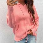 Plain Ribbed Long Sleeve Hooded Sweater