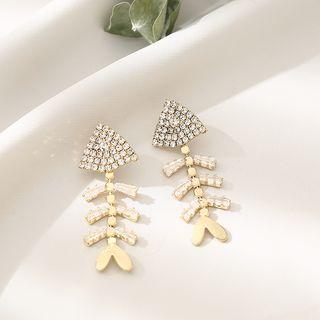 Rhinestone Fish Bone Dangle Earring 1 Pair - Gold - One Size