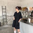 Buttoned Short-sleeve Playsuit Black - One Size