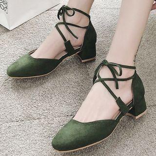 Square-toe Block-heel Lace-up Sandals