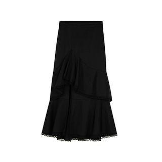 High-waist Asymmetric Lace Trim Skirt