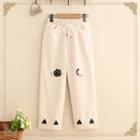 Cat Embroidered Straight-cut Pants