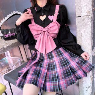 Balloon-sleeve Blouse / Bow Vest