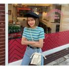 Short-sleeve Striped T-shirt Green - One Size