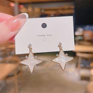 Star Rhinestone Alloy Dangle Earring Ndyz225 - 1 Pair - Gold & White - One Size