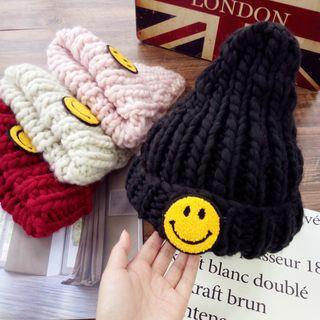 Smiley Face Embroidered Chunky Beanie