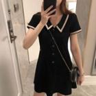 Short-sleeve Collared Buttoned Mini Dress