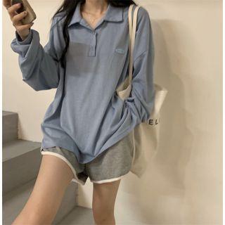 Long-sleeve Printed Polo Collar T-shirt