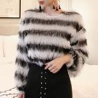 Long-sleeve Striped Fringed Top