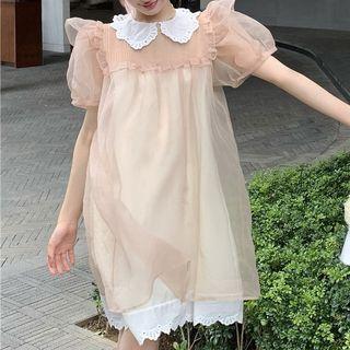 Short-sleeve Mesh Mini Smock Dress