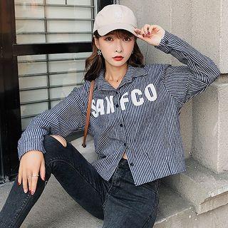 Pinstriped Letter Embroidered Shirt