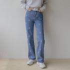 Flower-pattern Straight-leg Jeans