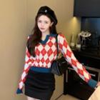 Argyle Open Collar Cropped Sweater