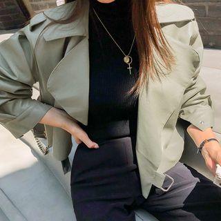 Wide-lapel Short Pleather Jacket