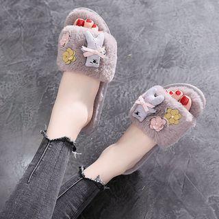 Bear Accent Furry Slide Sandals