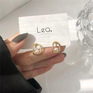 Faux Pearl Alloy Hoop Earring 1 Pair - Earrings - One Size