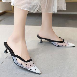Polka Dot Mesh Kitten Heel Mules