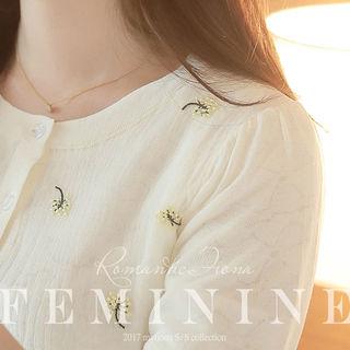 3/4-sleeve Embroidered Chiffon Cardigan