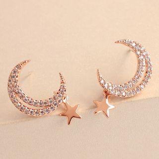 Rhinestone Moon-and-star Drop Earring / Clip-on Earring