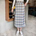 Plaid Midi Straight-fit Skirt As Shown In Figure - One Size