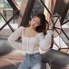 Square-neck Balloon-sleeve Knit Top