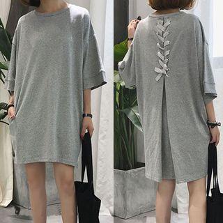 Ribbon Back Elbow-sleeve T-shirt Dress