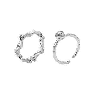 Set Of 2: Alloy Open Ring 01 - Silver - One Size