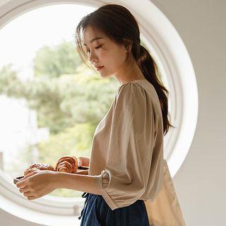 Balloon-sleeve Textured T-shirt