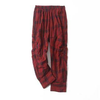 Plaid Cropped Straight Leg Pants Gingham - Red - One Size