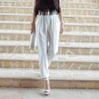 Paperbag-waist Tapered Pants With Belt