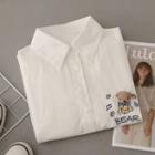 Bear Plush Embroidered Shirt White - One Size