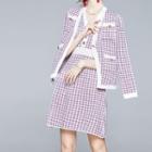 Set: Houndstooth Cardigan + Sleeveless Knit A-line Dress