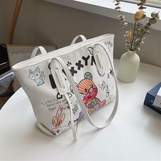 Graphic Print Faux Leather Shoulder Bag