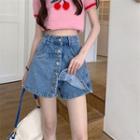High-waist Button A-line Denim Shorts