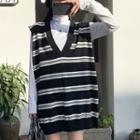 Striped Knit Vest Stripe - Black & White - One Size