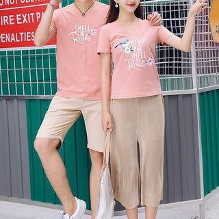 Couple Matching Printed Short-sleeve T-shirt / Cropped Wide-leg Pants / Printed Shorts