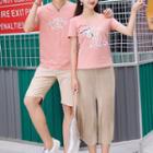 Couple Matching Printed Short-sleeve T-shirt / Cropped Wide-leg Pants / Printed Shorts