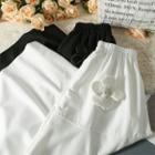 Elastic High-waist Flower-accent Midi Skirt