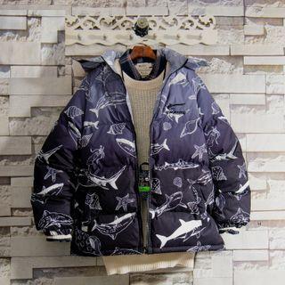 Print Gradient Hooded Padded Zip Jacket