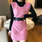 Long-sleeve Top / Sleeveless Mini Knit Dress