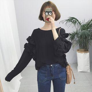 Long-sleeve Ruffle Trim Chiffon Top