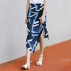 Color-block Picture-print Midi Skirt