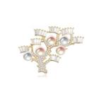 925 Sterling Silver Plated Gold Fashion Elegant Tree Branch Freshwater Pearl Brooch With Cubic Zirconia Golden - One Size