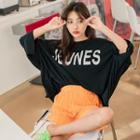 Plus Size Letter-printed Slit-cuff Oversized T-shirt