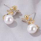 Knot Rhinestone Faux Pearl Dangle Earring 01 - 1 Pair - Gold - One Size